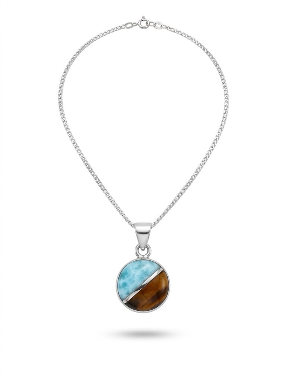 Sterling Silver Two-Tone Larimarand Tiger Eye Pendant Necklace
